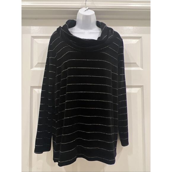 Talbots Medium M Black Velvet Long Sleeve Cowl Neck Top Shirt Tunic Sweater NWOT - Picture 1 of 9